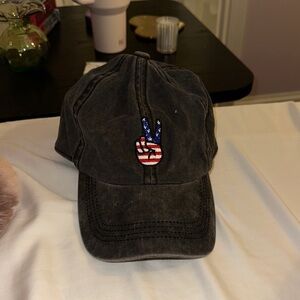 Peace Sign Embroidered Black Cap